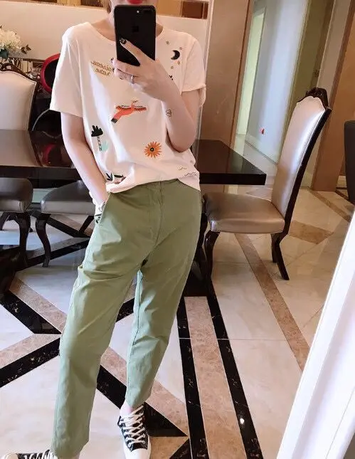 

Women T-shirt 2019 Summer pink flower bird Embroidery Short Sleeve T shirt