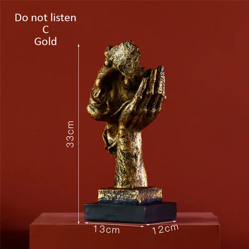 Creative Art Figurine Retro Thinker Statues Resin Stable Craft Home Office Desk Table Decoration Desktop Craft Statuette Gifts - Цвет: C gold