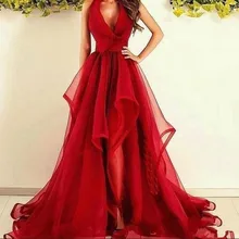 Потрясающие красные арабские женские вечерние платья Холтер Тюль платья выпускного вечера с оборками на заказ официальная вечерняя одежда