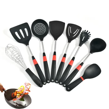 

Silicone Kitchenware Set Aprons Handle Spoon Scoop Non-stick Cooking Utensils High Temperature Resistant Home Kitchen Supplies
