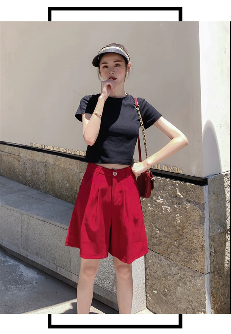 Летние повседневные шорты женские свободные широкие брюки Pantalon Femme высокая посадка на пуговице, абрикосовые шорты женская, одноцветная s-xxl