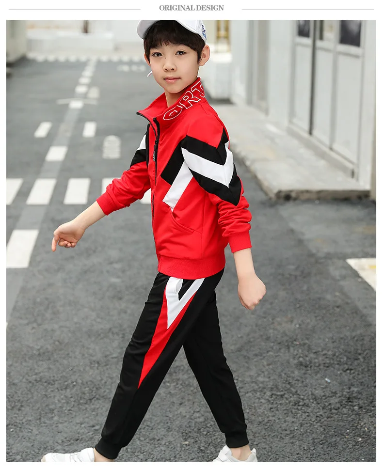 Осенний спортивный костюм для мальчиков г. Новая модная детская спортивная одежда модная куртка для детей от 7 до 14 лет Комплект из трех предметов