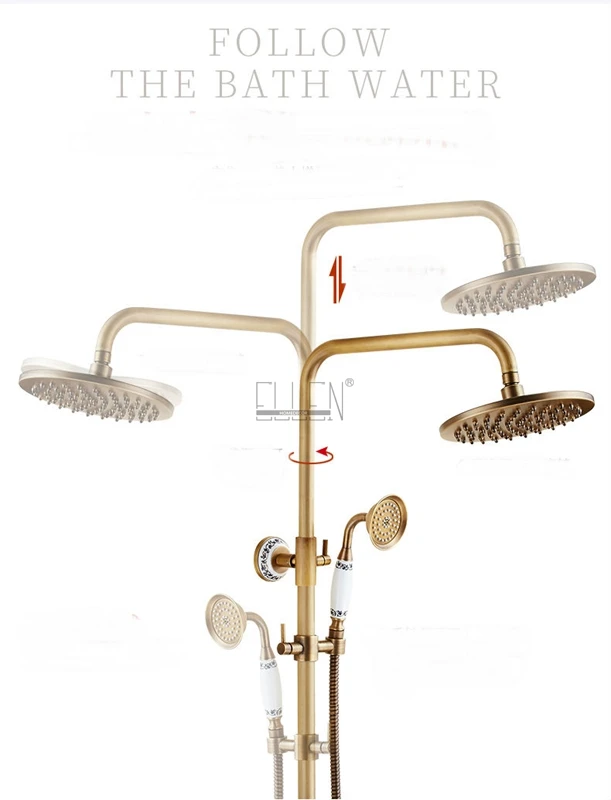 Vidric Classic Luxury Rainfall Shower Set Antique Bronze Bath Faucets with Shower Head Hand Shower Copper Wall Mounted Mixer Tap