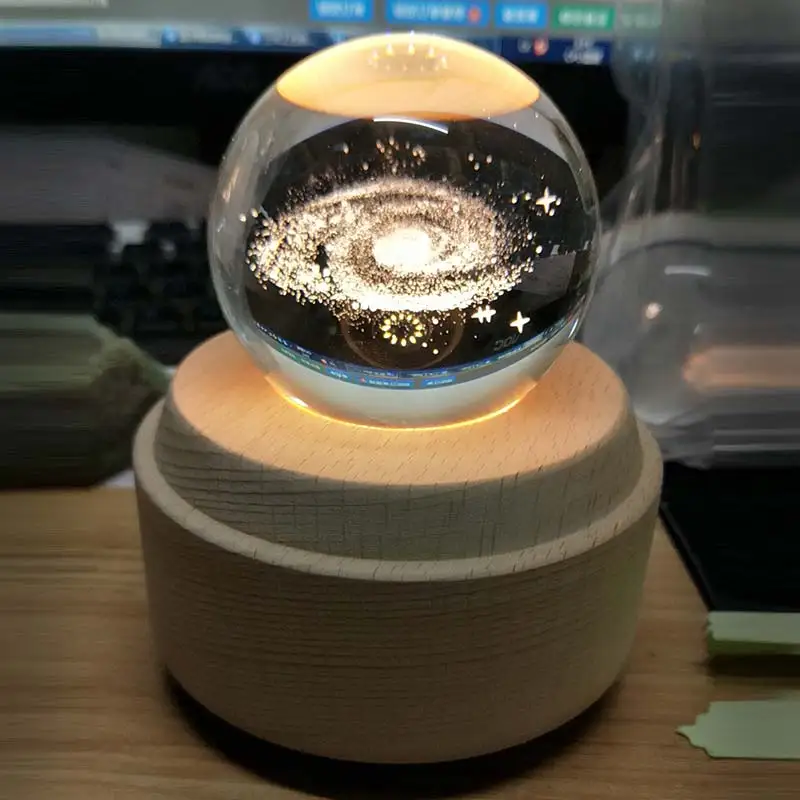 

Night Light Wooden Music Box Moon Crystal Ball Nightlight Rotary Innovative Birthday Gift Hand Crank Mechanism Gift 2019 New