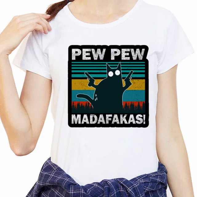Black Cat Pew Pew Madafaka Funny Cat 