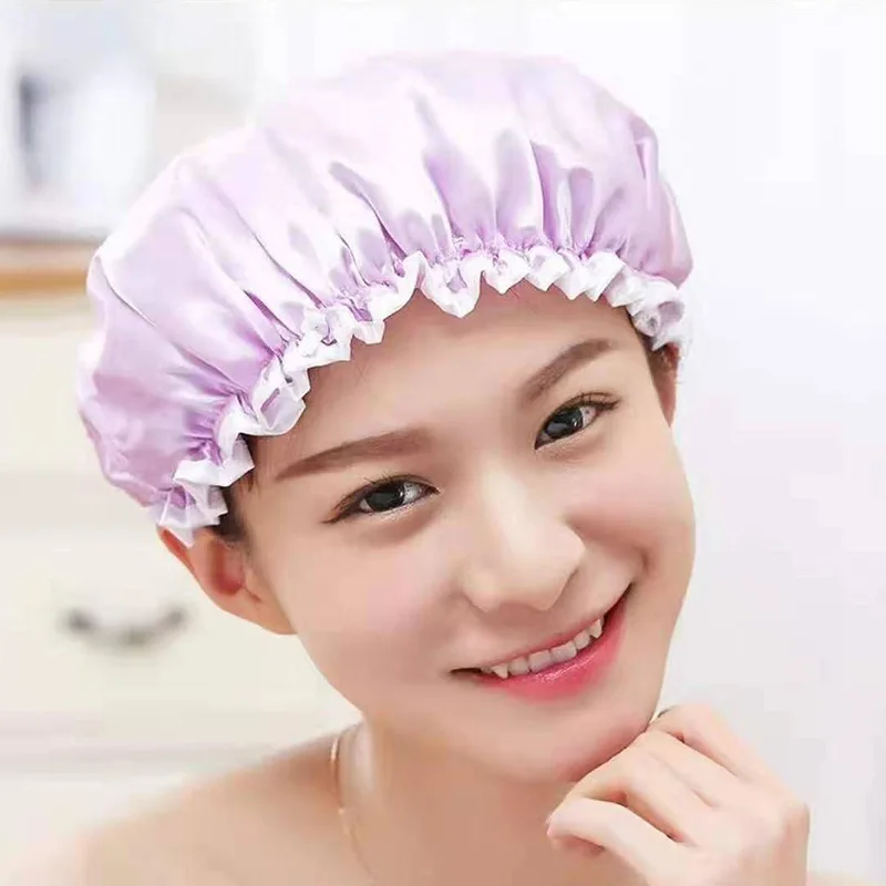 

Source Factory Thickened Adult Waterproof Satin Shower Cap Double Women