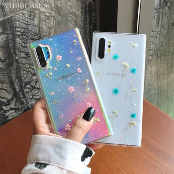 

For Samsung Galaxy S11 S9 S10 Plus Handmade Dried Real Flowers Cover For Samsung Note 10 8 9 Glitter Powders Floral Clear Cases