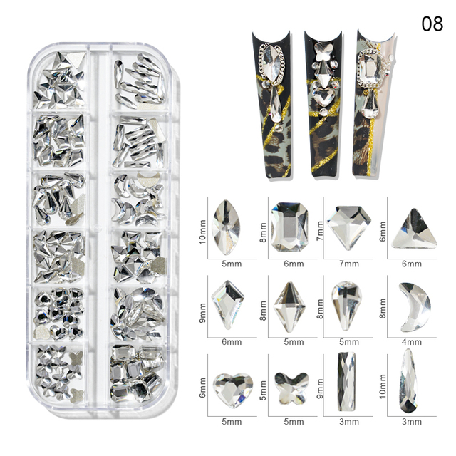 Box AB/Colorful Hotfix Rhinestones MIxed Size Flatback Crystal Diamond Gems 3D Glitter Nail Art Luxurious Decorations