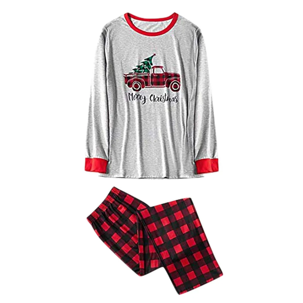 Рождественская семейная одежда, пижамы, клетчатый топ с надписью «Man Daddy»+ штаны, Рождественская одежда для сна для взрослых и детей, одежда для сна, одежда для семьи