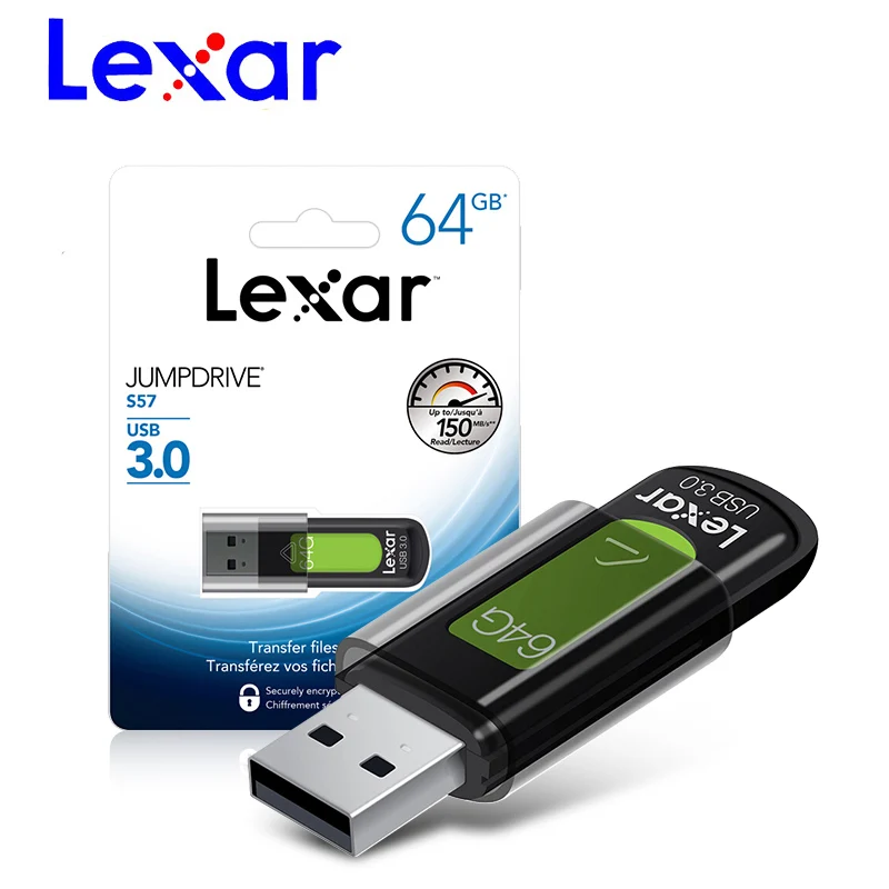 Флешка Lexar JumpDrive S57 мини накопитель на 32 ГБ 64 128 256 карта памяти для ПК/Mac|USB