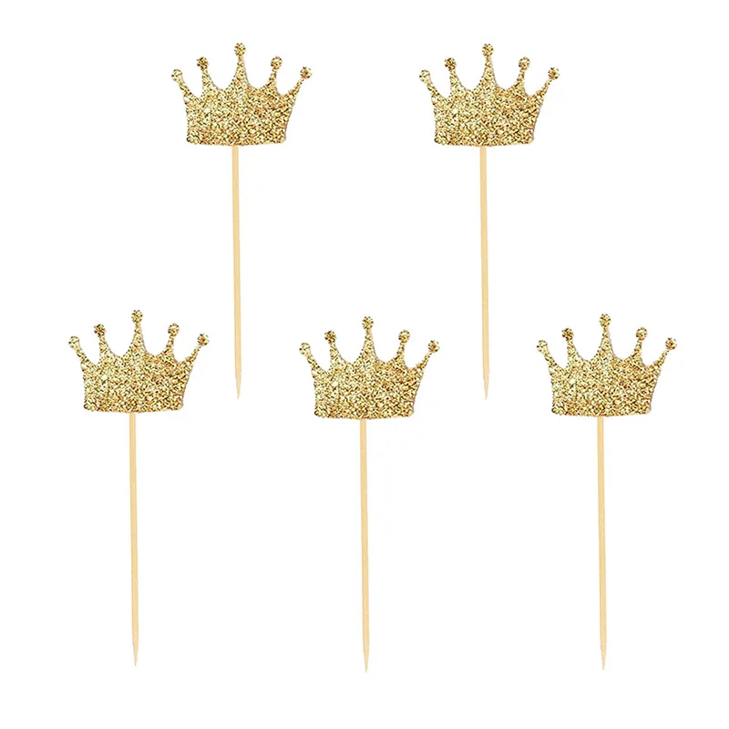 Gold Princess Crown Glitter Cupcake Topper 20 Pcs/lot Birthday Cake Topper for Boys Girls Birthday Party Cake Decorations party decorations birthday party supplies cake topper cake decorations cake toppers