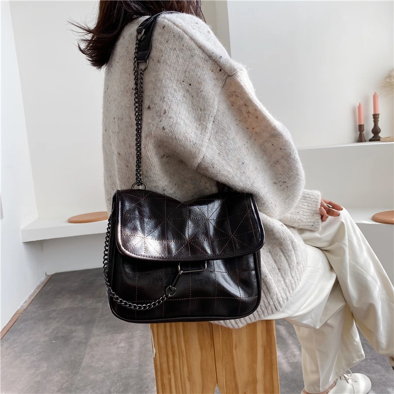 Fashion Large Capacity High-end Foreign Shoulder Bag Korean Pu Leather Messenger Bag Retro Messenger Bag