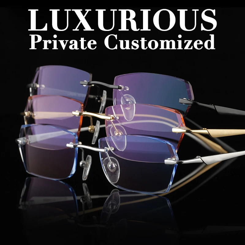 Titanium Gold Glasses Frames Men Rhinestone Eyeglass Frame Ti Luxurious High Clear Lens Anti-reflective Prescription Glasses 650