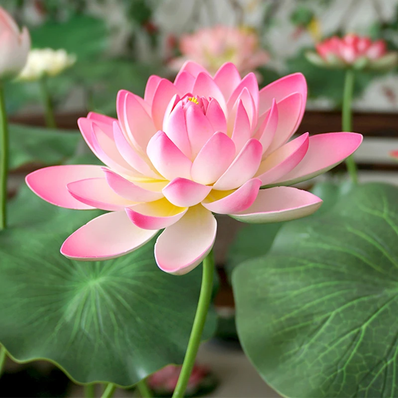 1 Bunch Artificial Lotus Water Lilys Silk Lotus Flower Leaves Pond