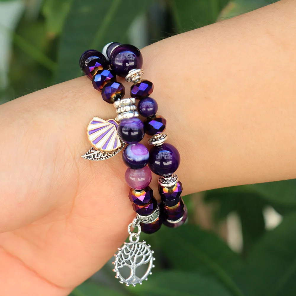 Purple Agate Beaded Wristband for Women - Dressy Jewelry Watch Strap Replacement