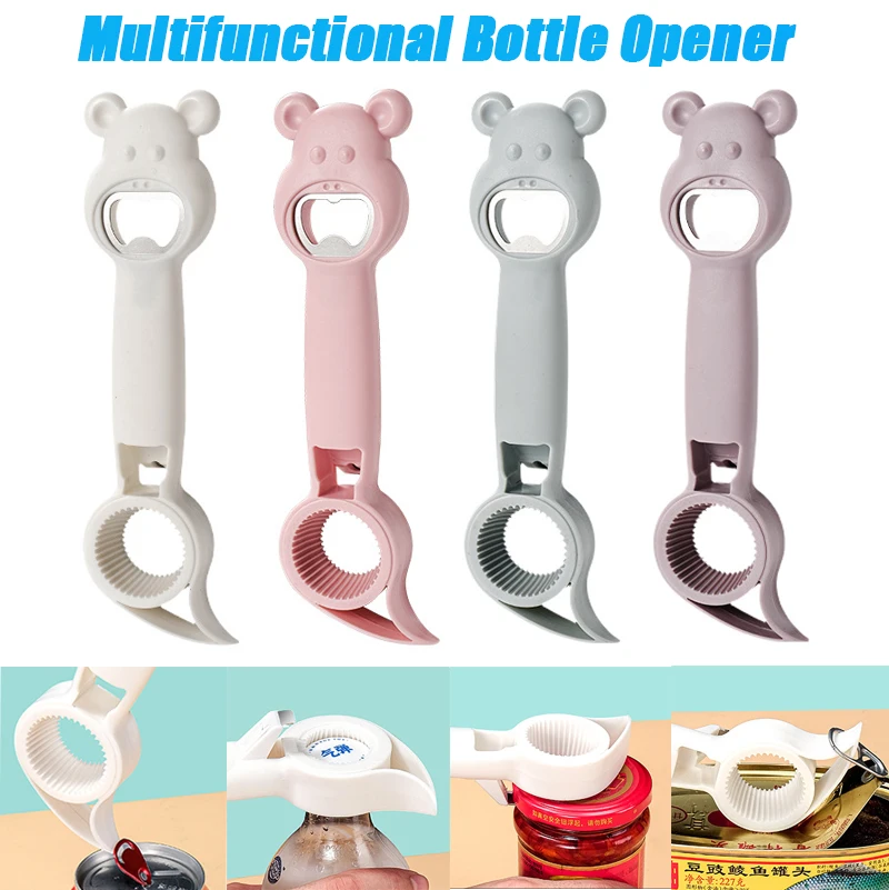 Bottle & Can Opener,Waiters Corkscrew Home Kitchen Multifunction Tool 4 in 1 Bottles Jars Cans Manual Opener 