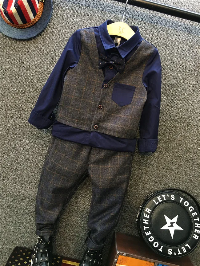 

2019 Autumn Korean-style Boys' Clothes New Style Mock Two-Piece Shirt + Long-sleeved Suit A110009