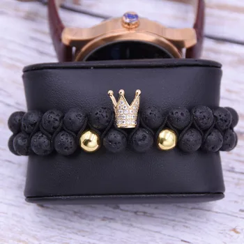 

Crown Bracelets for Men Women 8mm Lava Beads Woven Bracelet Men Jewelry