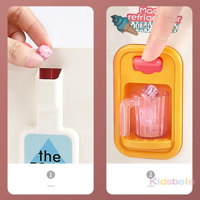 Kids Toy Fridge Refrigerator Accessories With Ice Dispenser Role Playing For Kids Kitchen Cutting Food Toys For Girls Boys 5
