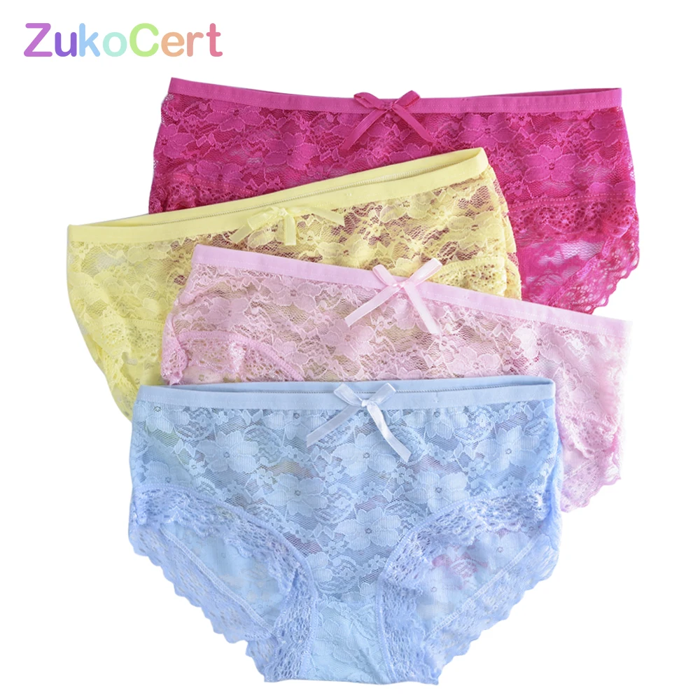 4 Pack Teenage Lace Pants Underpants Floral Young Girl Briefs Candy
