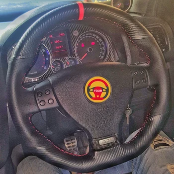 

Carbon Fiber Leather Black Leather Red Marker Steering Wheel Cover for Volkswagen Golf 5 Mk5 GTI VW Golf 5 R32 Passat R GT 2005