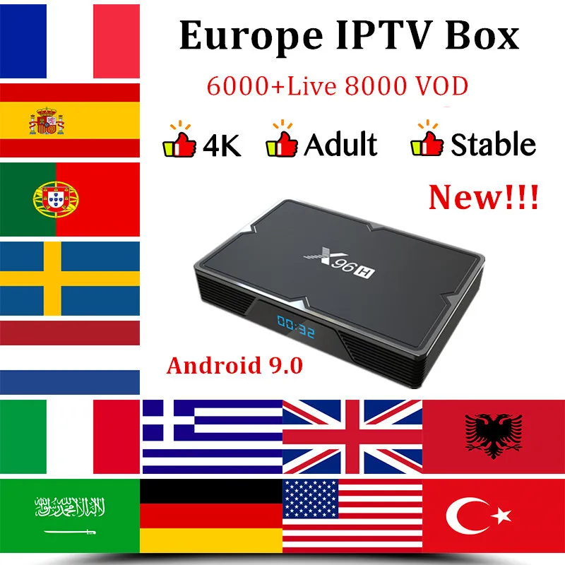 

Europe IPTV Box X96H smart tv box android 9.0+1 year IPTV subscription IPTV France Arabic Portugal Spain IPTV M3U Android tv box