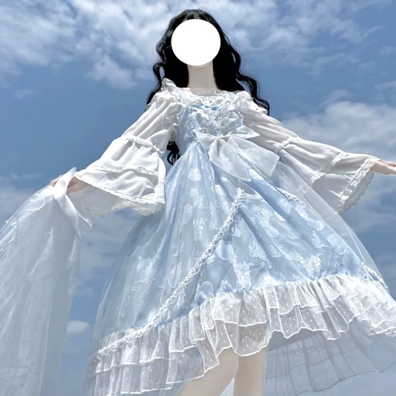 Victorian Retro Lolita Jsk Dress Elegant Women Sweet Lace Shell Print Kawaii Princess Sleeveless Dresses Girls Cute Party Vestid