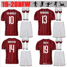 Комплект для взрослых, Футбольная Футболка AC milan, PIATEK PAQUETA SUSO CALDARA CUTRONE ROMAGNOL S. CASTILLEJO AC 19/20