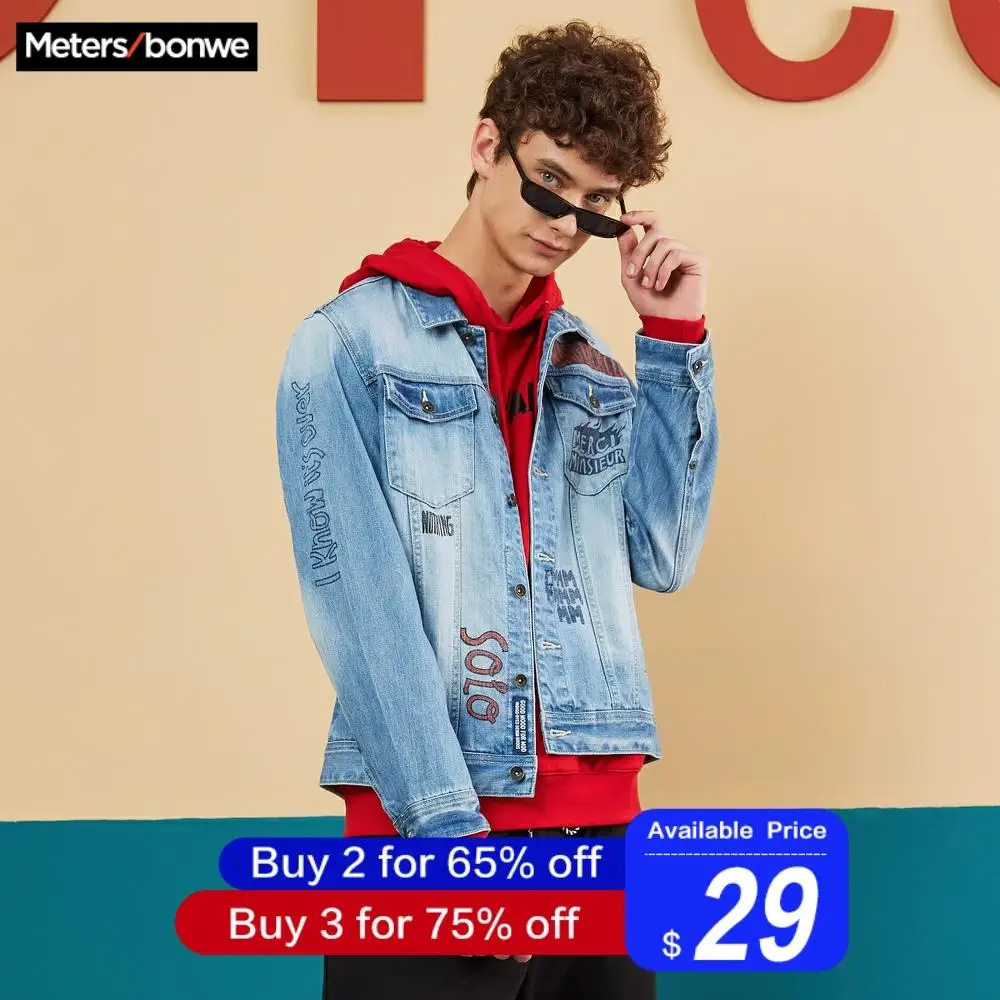 Metersbonwe, джинсовые куртки, мужские пальто, повседневные, для подростков, веселые, граффити, джинсовая куртка, хлопок, с длинным рукавом, джинсовая куртка-бомбер