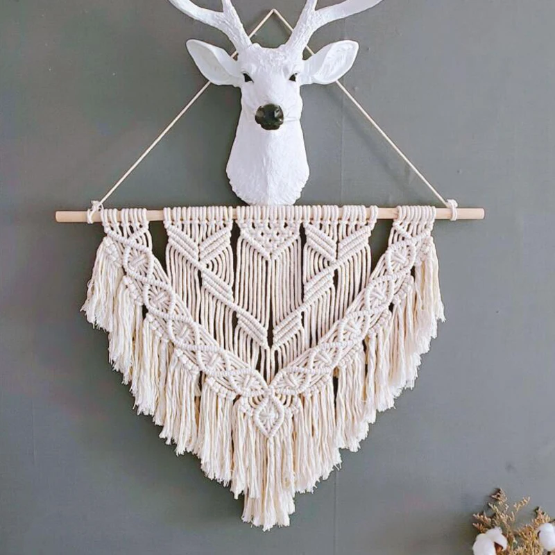 Gold Antler & Black Macrame Wall Hanging