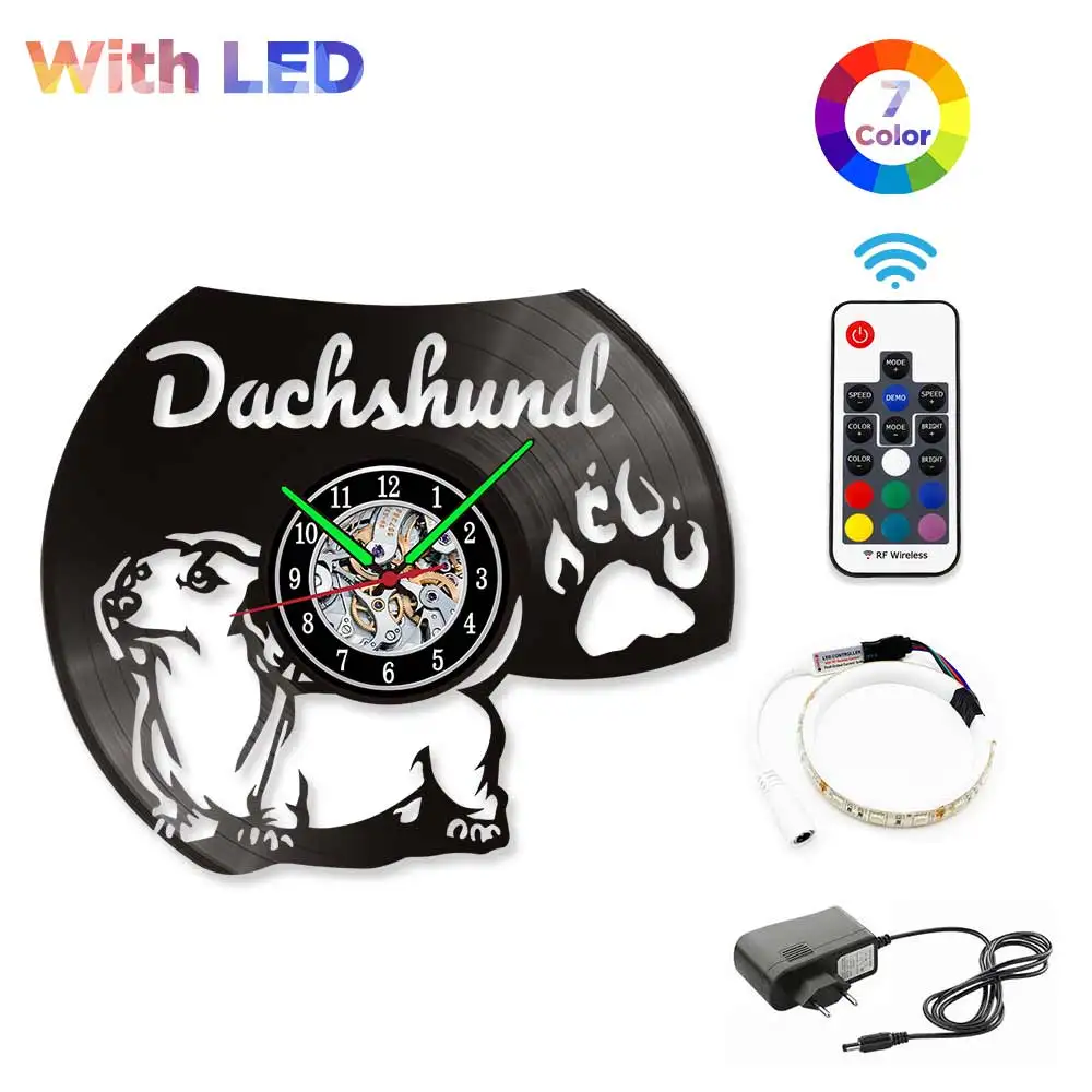MCDFL Dachshund Vet Vinyl Records Clocks Modern Home CD Clocks Wall Child Watch Dogs Decorations for Living Room Pieces Stickers 