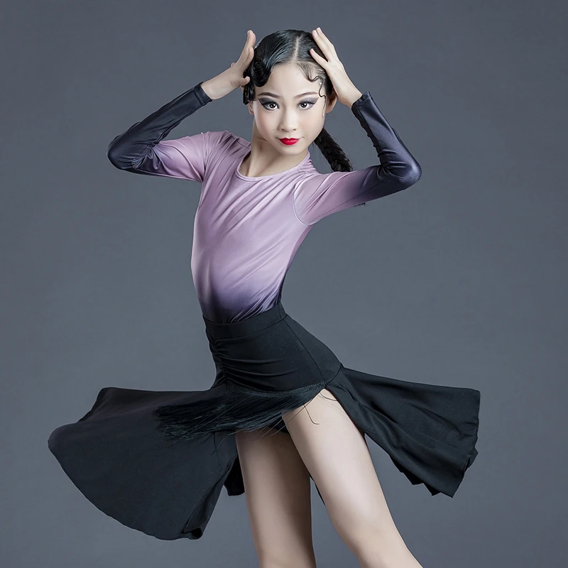 Girls Latin Dance Dress Practice Clothes Competition Performance Clothes Latin Tassel Skirt 2021 Autumn Winter New Dancing Dress