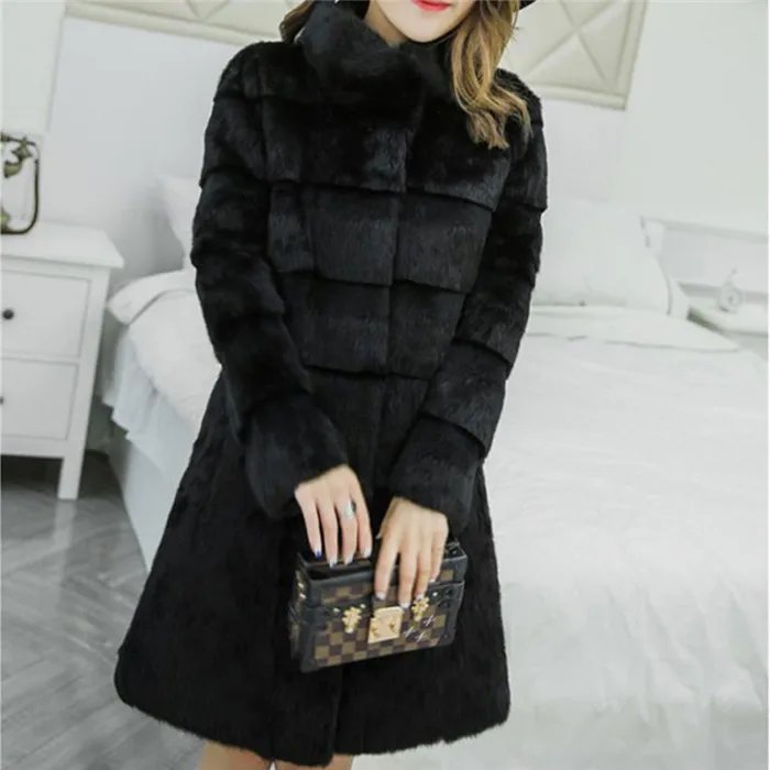 Black Women Luxury Brand Fur Coat Winter Women Long Faux Fur Coats Furry lady Fake Fur Coat Jacket High Quality abrigo pelo mujer - Цвет: Black