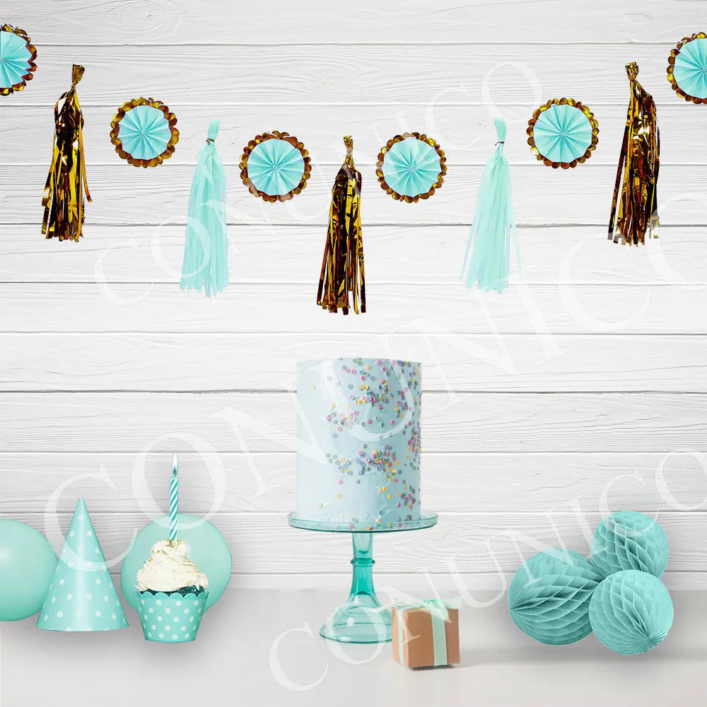 Conunico Paper Garland Tassels Fan Set Golden Foil Banner Home Decoration for Wedding Birthday Party Baby Shower 80329D | Дом и сад