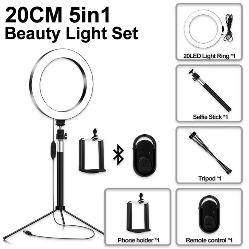 

New Photography Lamp Makeup Mirror LED Selfie Ring Light For Live Studio Dimmable Make Up Camera Phone Lamp Tripods Phone Holder