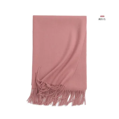Pink Женский зимний шарф из натуральной шерсти для дам, пашмины шали, обертывания, Echarpe, толстый теплый мягкий однотонный тёплый платок с кисточками - Цвет: Pink