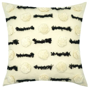 

Boho Tufted Embroidery Pillow Covers Modern Geometric Pillowcase Throw Cushion Cover 18 × 18 Inches