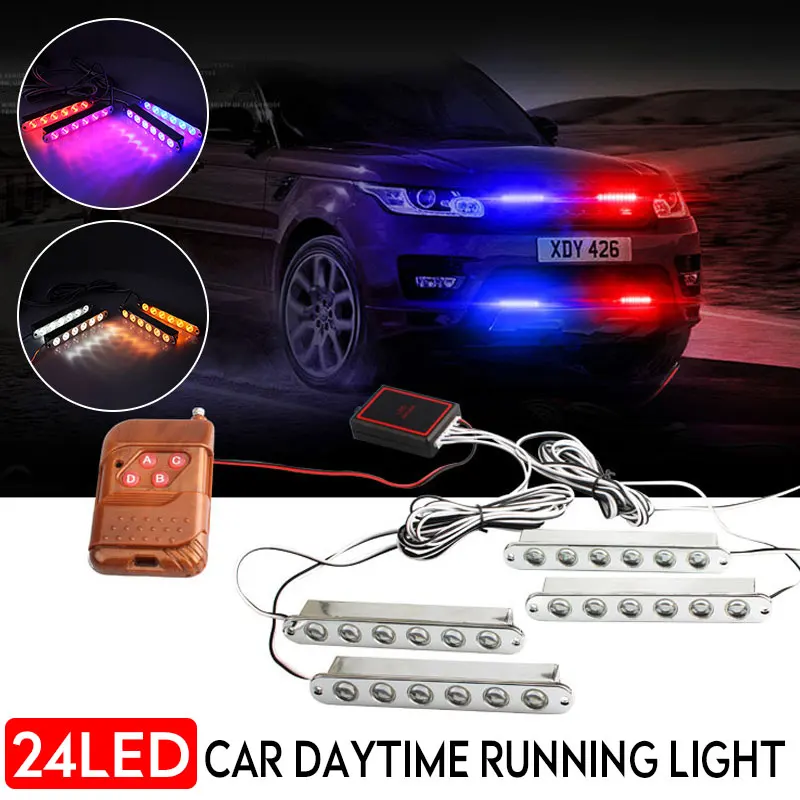 Vehemo 24LED красный синий свет дистанционный Предупреждение ющий свет Средний стробоскопический свет мигающие режимы Hawkeye дневные ходовые огни лампы транспортных средств
