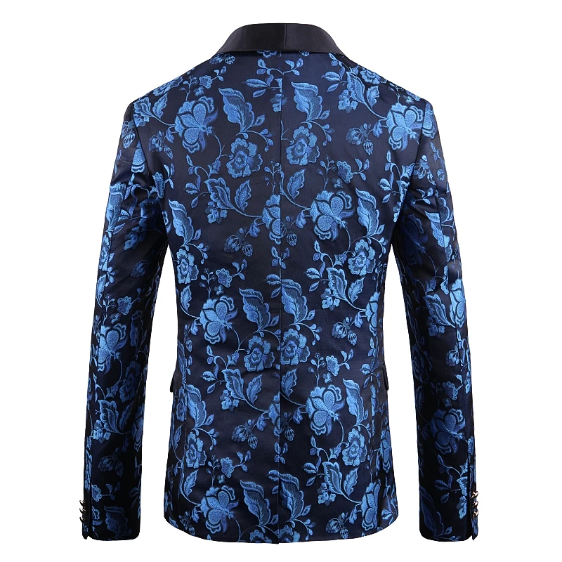 Синий бархатный мужской блейзер для мужчин s Slim Fit Блейзер Куртка 5XL Цветочный узор модный Печатный блейзер для выпускного вечера для мужчин Q743