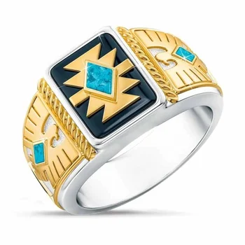 

NPKDS Fashion Men's Eagle Rings for Male Punk Gold Color Religious Symbol Big Ring