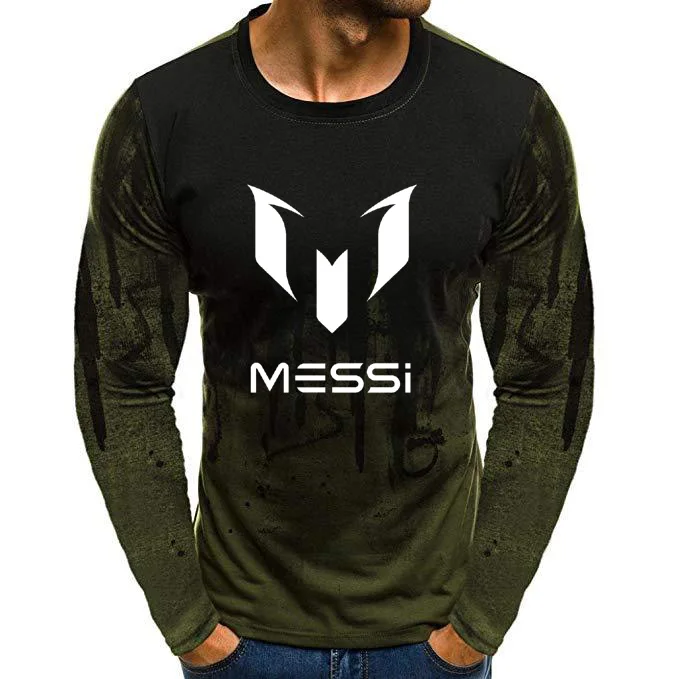 201 Мужская футболка с длинным рукавом "Барселона Месси", камуфляжная футболка с круглым вырезом и модным принтом в стиле хип-хоп, Мужская одежда, повседневный Топ - Цвет: 18