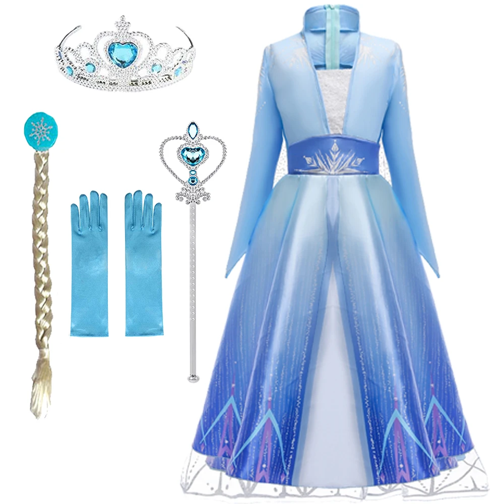 Abiti Elsa Per Ragazze Princess Party Elsa Costume Snow Queen 2 Cosplay Elza Abiti Set Di Accessori Per Capelli Abiti Per Ragazze Di Halloween