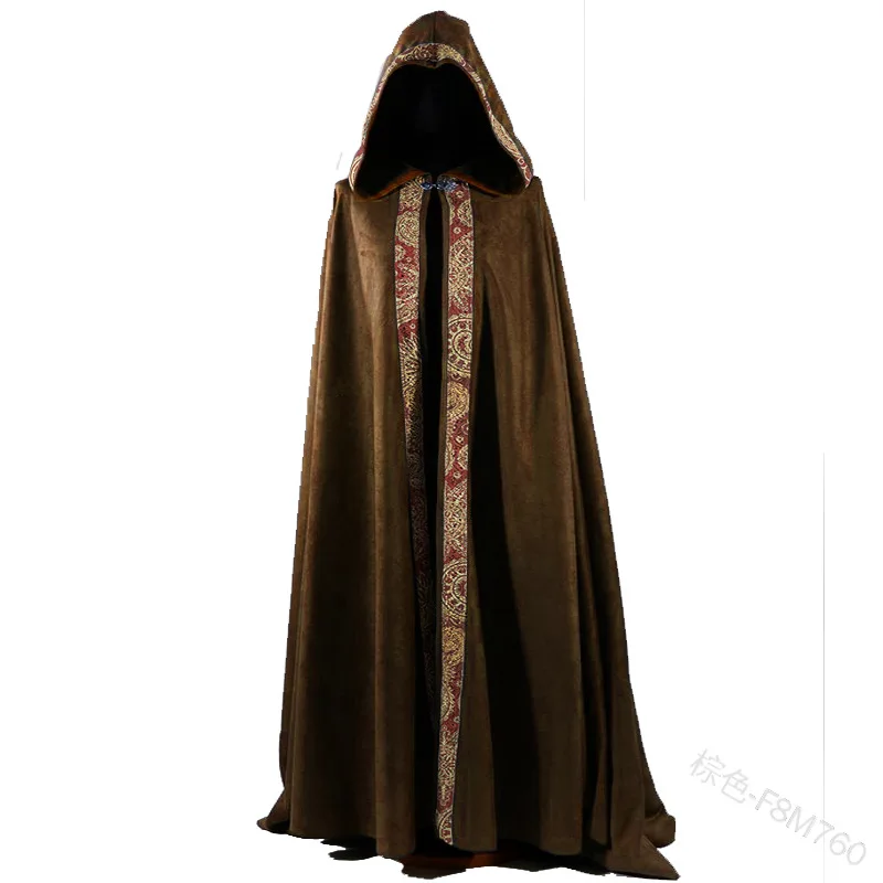 Gmorosa halloween cape cloak Medieval Velvet Hooded Cloak Wicca Long Robe Halloween Witchcraft Cosplay Costume
