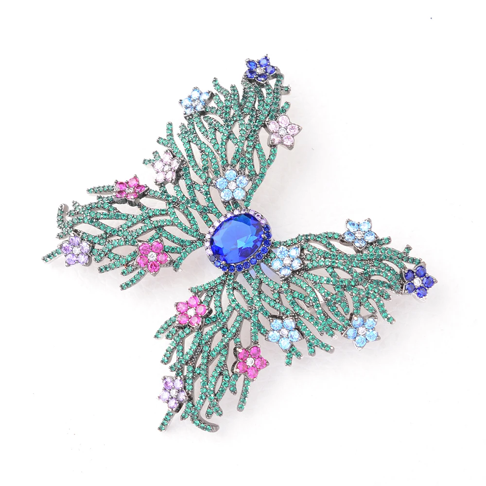 35x65MM 18k gold plated Zirconia micro pave Butterfly Brooch Pin