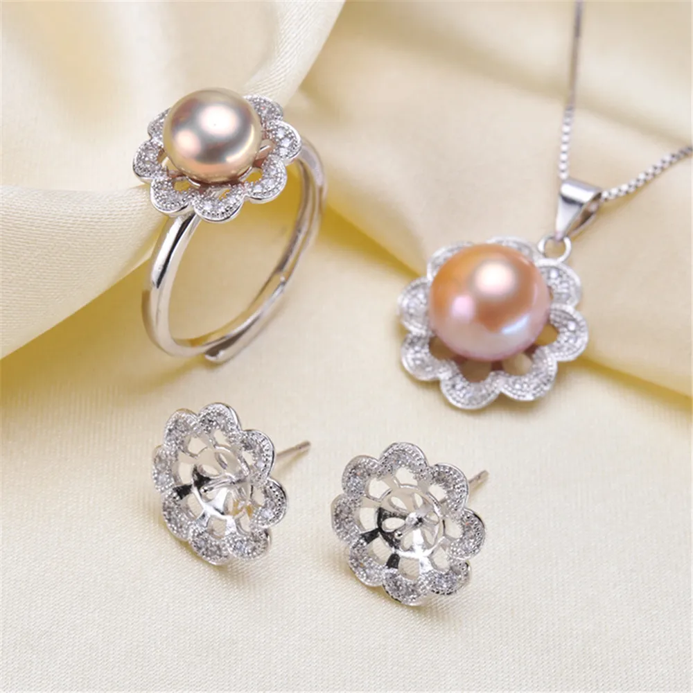 

Three-piece Jewelry Suit Accessories Fashion classic Pearl Silver Pendant Earring Ring Set DIY Making Parure Bijoux Femme TZ017