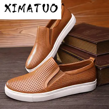 

Summer Hollow Out Shoes Men Fashion Genuine Leather Sneakers Casual Wearproof Breathable Slip On Flats Plus Size 50 51 52