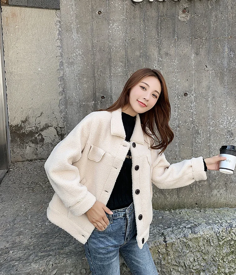 MONMOIRA Solid Single-breasted Fur Coats Women Casual Slim Fit Warm Faux Fur Jackets Ladies Lambswool Coats cwf0222-5