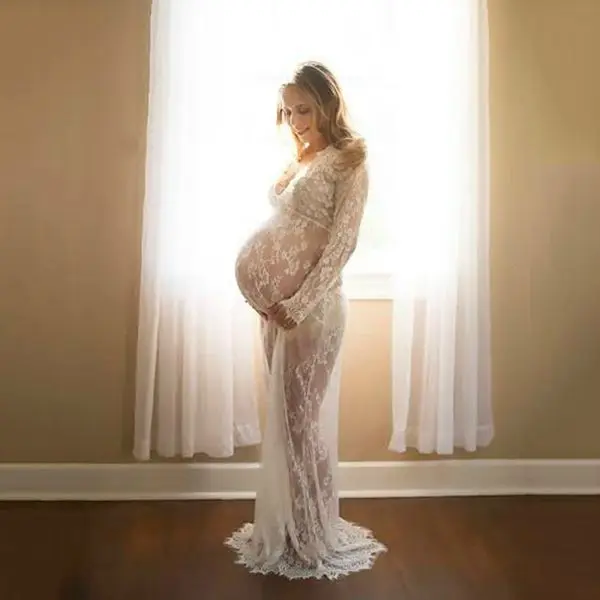 

Maternity Photography Props Maxi Maternity Gown V-neck Lace Dresses Pregnancy Dress Fancy Shooting Photo Pregnant Clothes