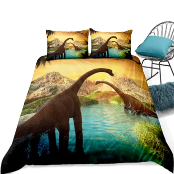 

3D printed Cartoon Bedding Set Childrens Bed Decor Duvet Cover Set Long-necked Dinosaur Quilt Cover Bedclothes Bed Linen Set