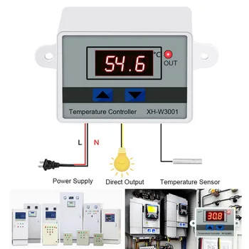 

10A 12/24/110/220V AC Microcomputer LED Temperature Control XH-W3001 For Incubator Cooling Heating Switch Thermostat With Probe